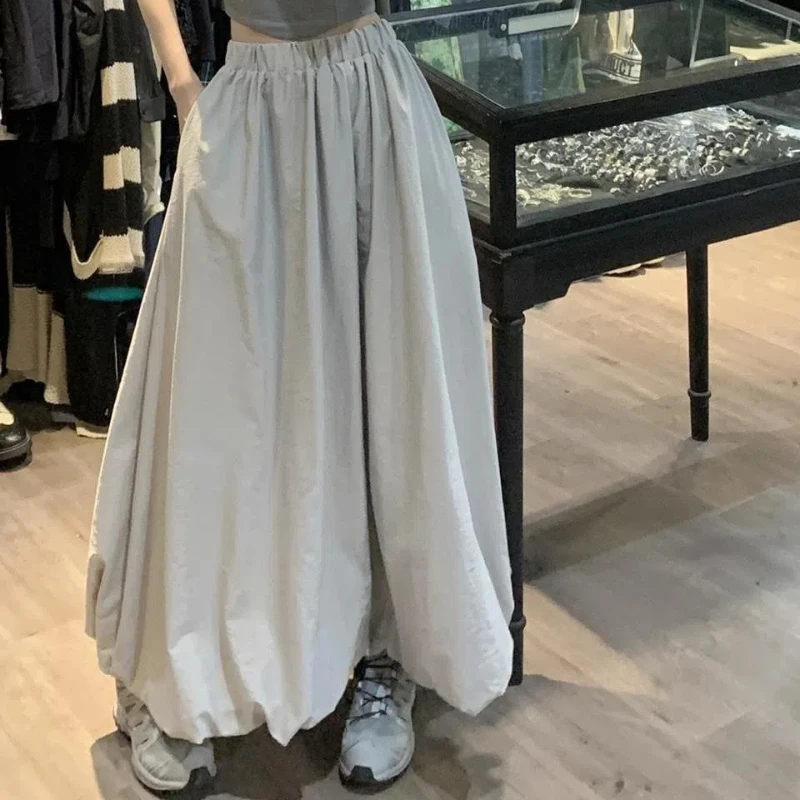 Mode Effen Kleur A-Lijn Rok Vrouwen Halflange Elastische Hoge Taille Veelzijdige Dunne Rokken Zomer Nieuwe Kleding Casual Rok Voor