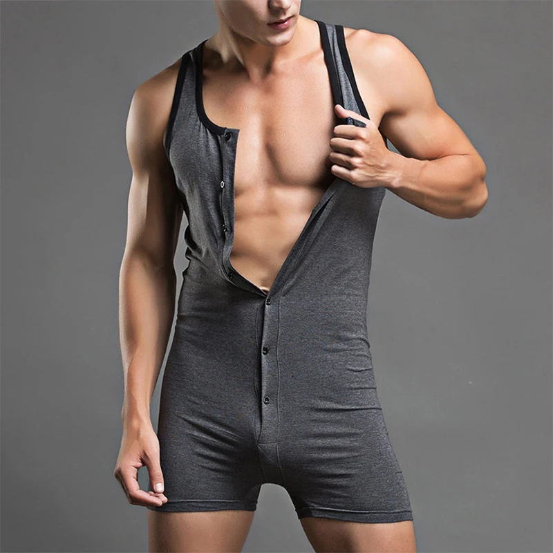 Men Undershirts Boxers Leotard Button Wrestling Singlet Bodysuits Vest Sleeveless Underwear Rompers Jumpsuits Shirts Plus Size