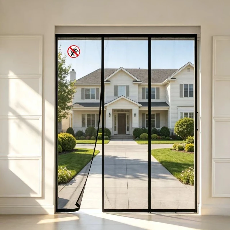 Hands Free Black Mesh Screen Door Magnetic Self Closing Anti Insect Mosquito Fly Net For Balcony Entry Door