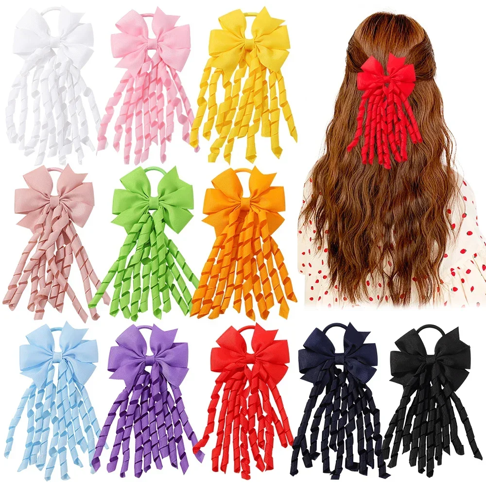 

BABY BOWS Girls Hair Ties Grosgrain Ribbon Curly Korker Hair Bows Elastic Rubber Bands Ponytail Holders for Children's Headwear