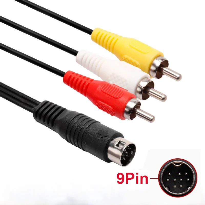 1.8m AV Cable for SEGA Genesis II III/MD 2/3 Wire Audio Video 3RCA to 9pin Cable for Mega Drive Extension Cord