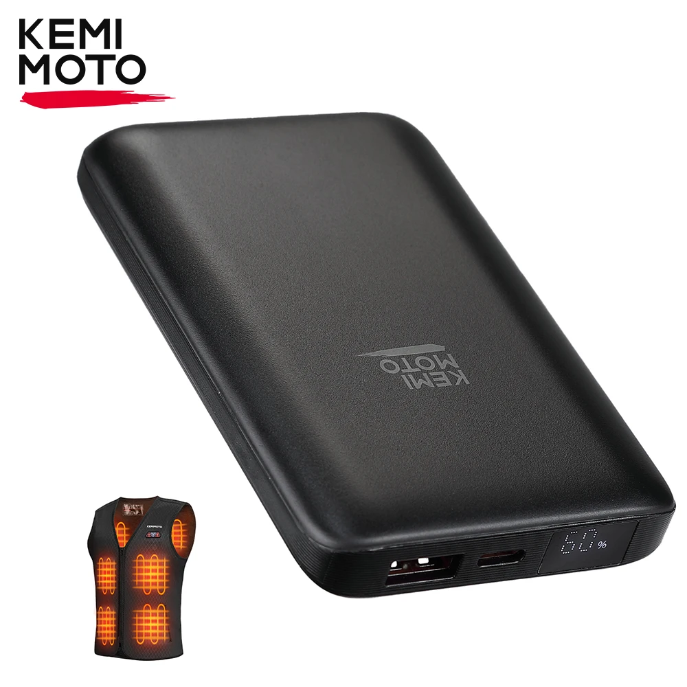 

KEMIMOTO Battery 10000mAh Power Bank for Heated Jackets Vests Winter Warmer Fast Rechargeable Safety Certification Portable