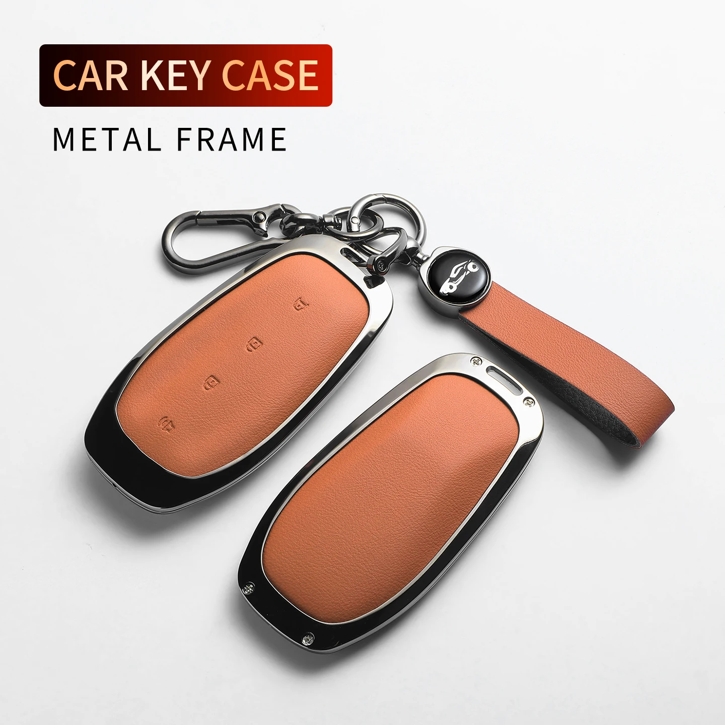 1PC For Buick Electra L7 E7 E5 Car Key Fob Cover Metal Leather Key Case Zinc Alloy Smart Car Key With Keychain Car Accessories