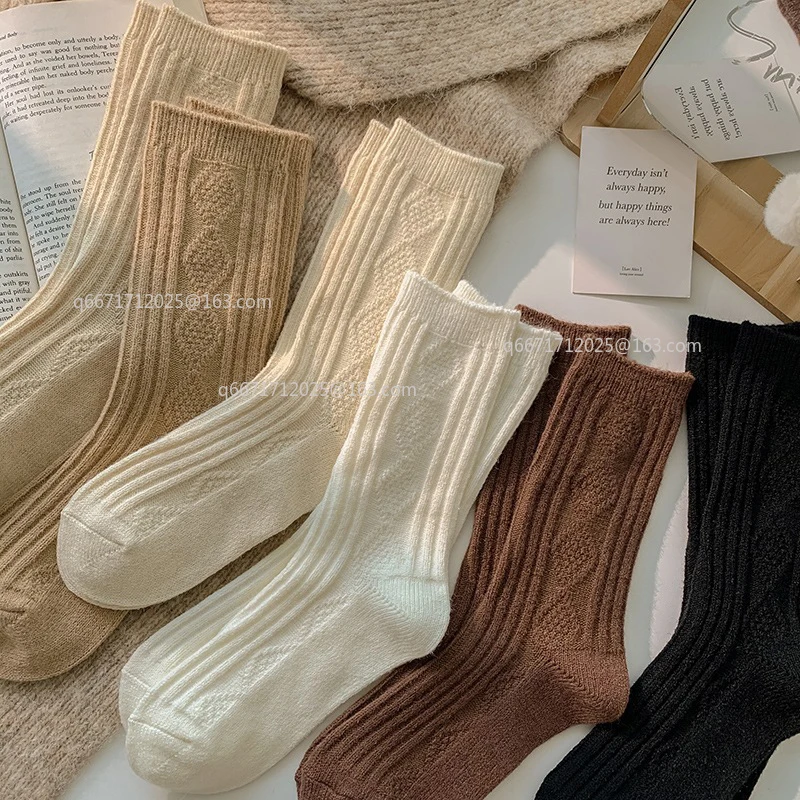 3 زوج/وحدة جديد الكشمير جوارب من الصوف. المرأة الشتاء رشاقته الدافئة أسود أبيض حزمة مجموعة الحرارية اليابانية موضة بلون