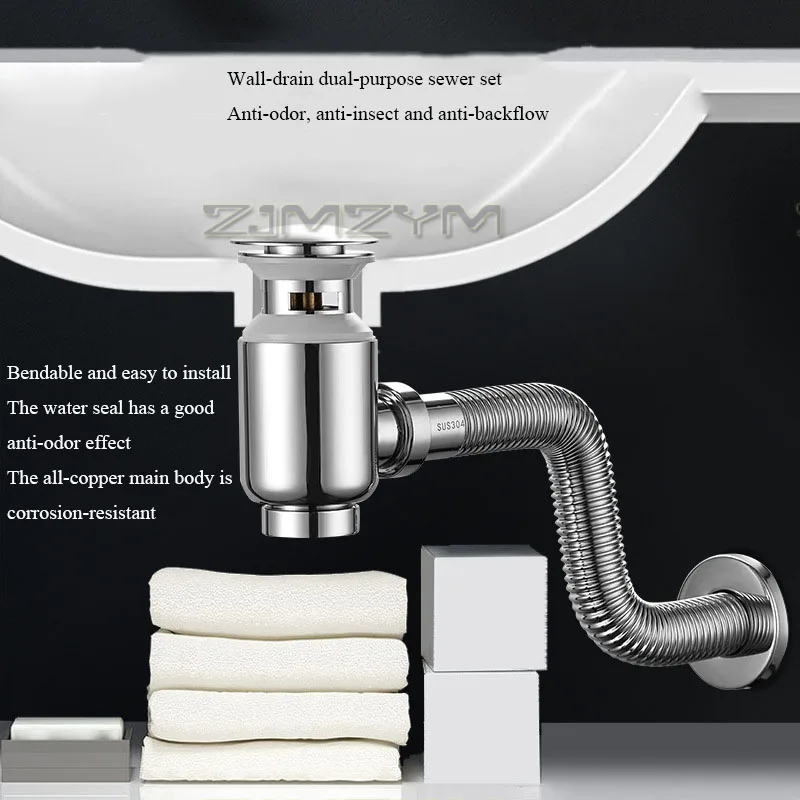 Pop Up Drain-pipe Wash Basin Waste Trap Plumbing Bathroom Sink Bottle Trap Toilet Deodorization Insect Stopper Drain Fittings
