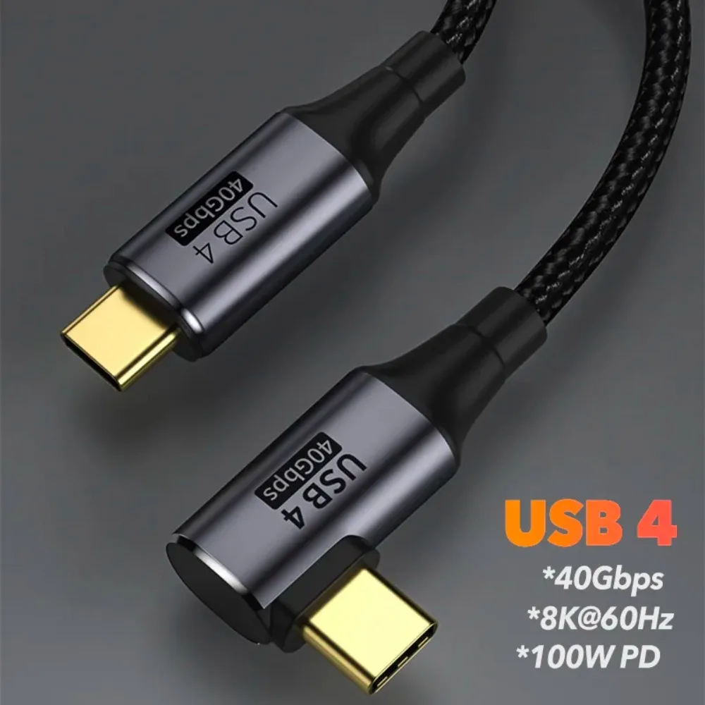 Cable de carga rápida Thunderbolt 3 de 8K a 60Hz, 40Gbps, USB 4,0, USB C a tipo C, cable de datos, cabeza recta/codo tipo C a tipo C