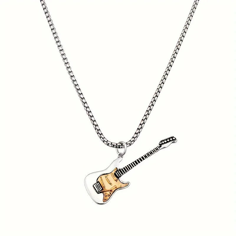 A hip-hop rock guitar alloy pendant necklace chain is 60cm long, which is fashionable to wear and can be used as a gift.