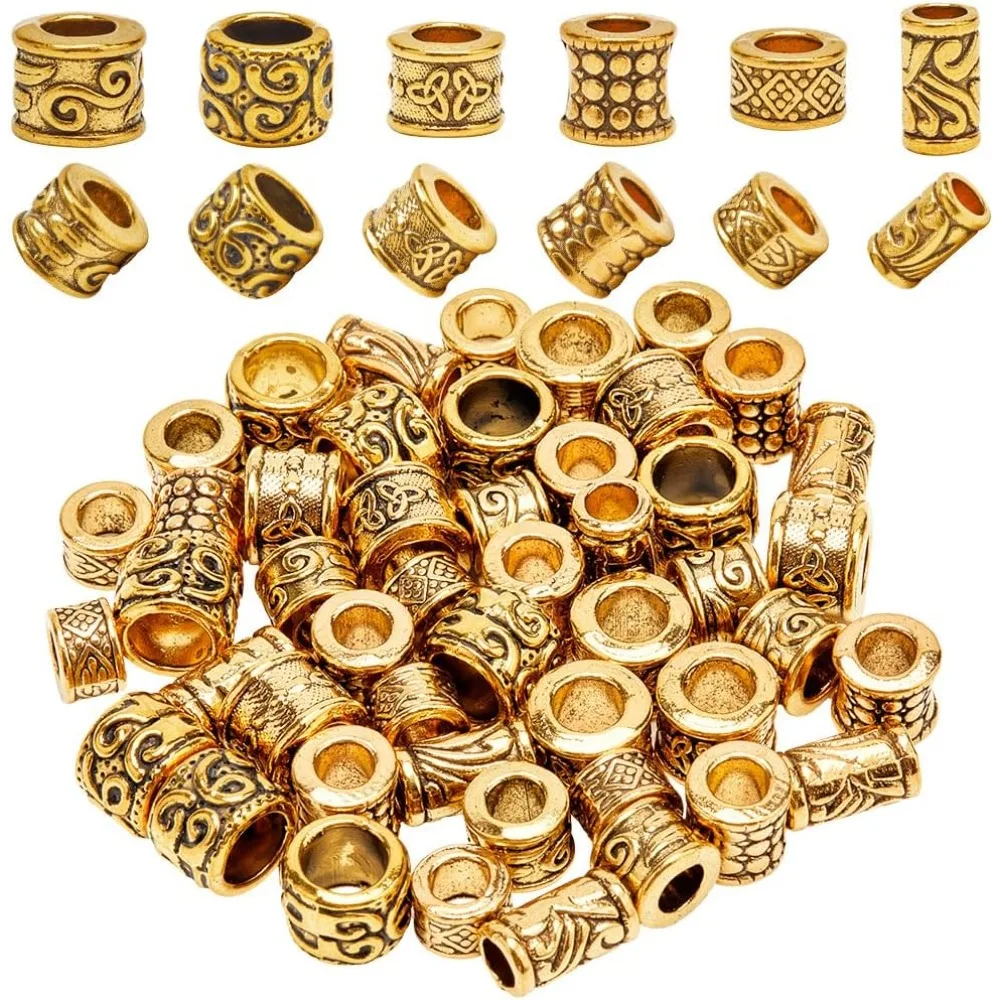 60 قطعة سبائك ثقب كبير خزر عازل التبتية خزر عازل الذهب العتيقة الذهبي الأوروبي Rondelle أنبوب معدني مستدير طقم مجوف