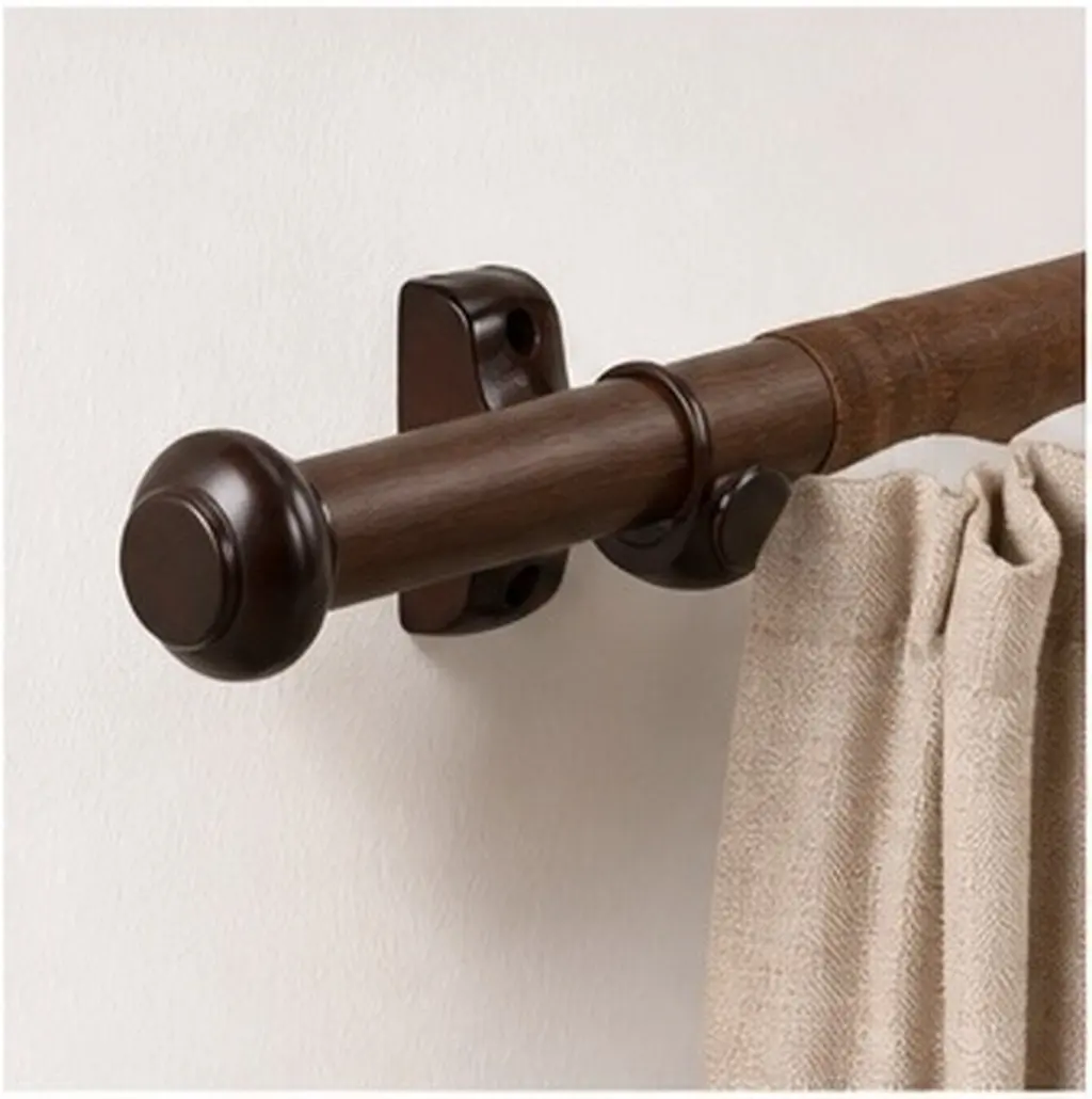 2Pcs Wood Curtain Rod Brackets Stable Mounting for 28Mm Pole Window Drapery Rod Living Room Bedroom Kitchen Bathroom Brown