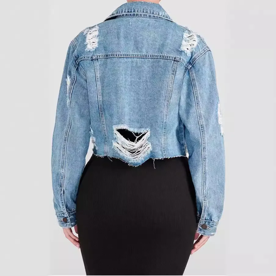 Veste courte en denim délavée pour femme, décontractée, portée, neuve, 2024