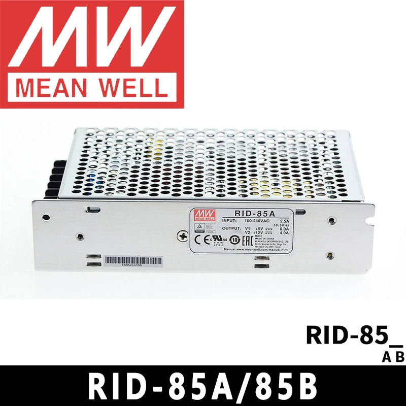

Блок питания Mean Well RID-85A/RID-85B с двумя выходами, AC/DC, 85 Вт, 5В/12В/24В