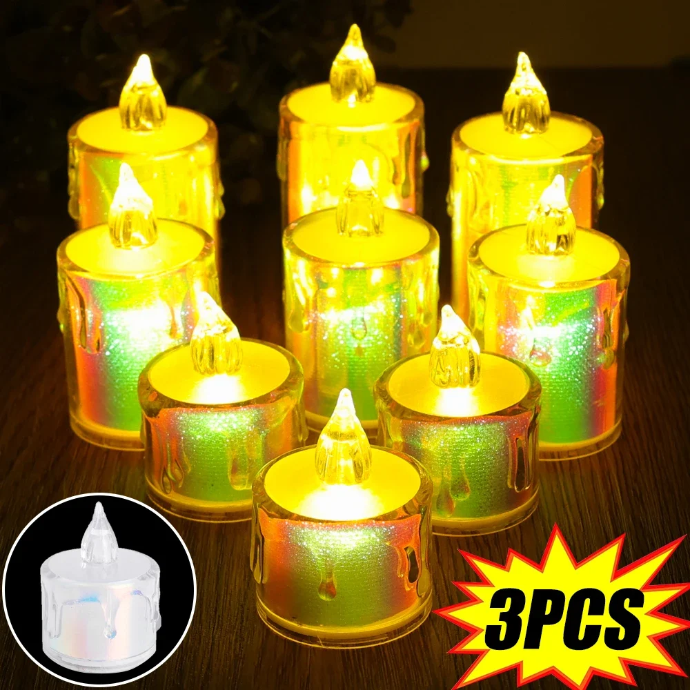 1/3pcs Transparent Candle Lights LED Flameless Candle Lamp Color Streamer Atmosphere Tealight Wedding Party Christmas Decoration