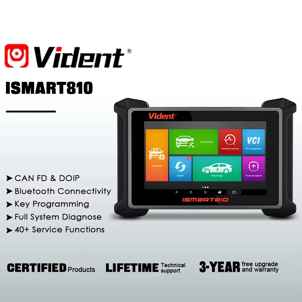 VIDENT ISMART810 Car Diagnostic Tools ECU Coding OE All System Scan Active Test  IMMO/key programmer 40 Resets With DoIP&CAN FD