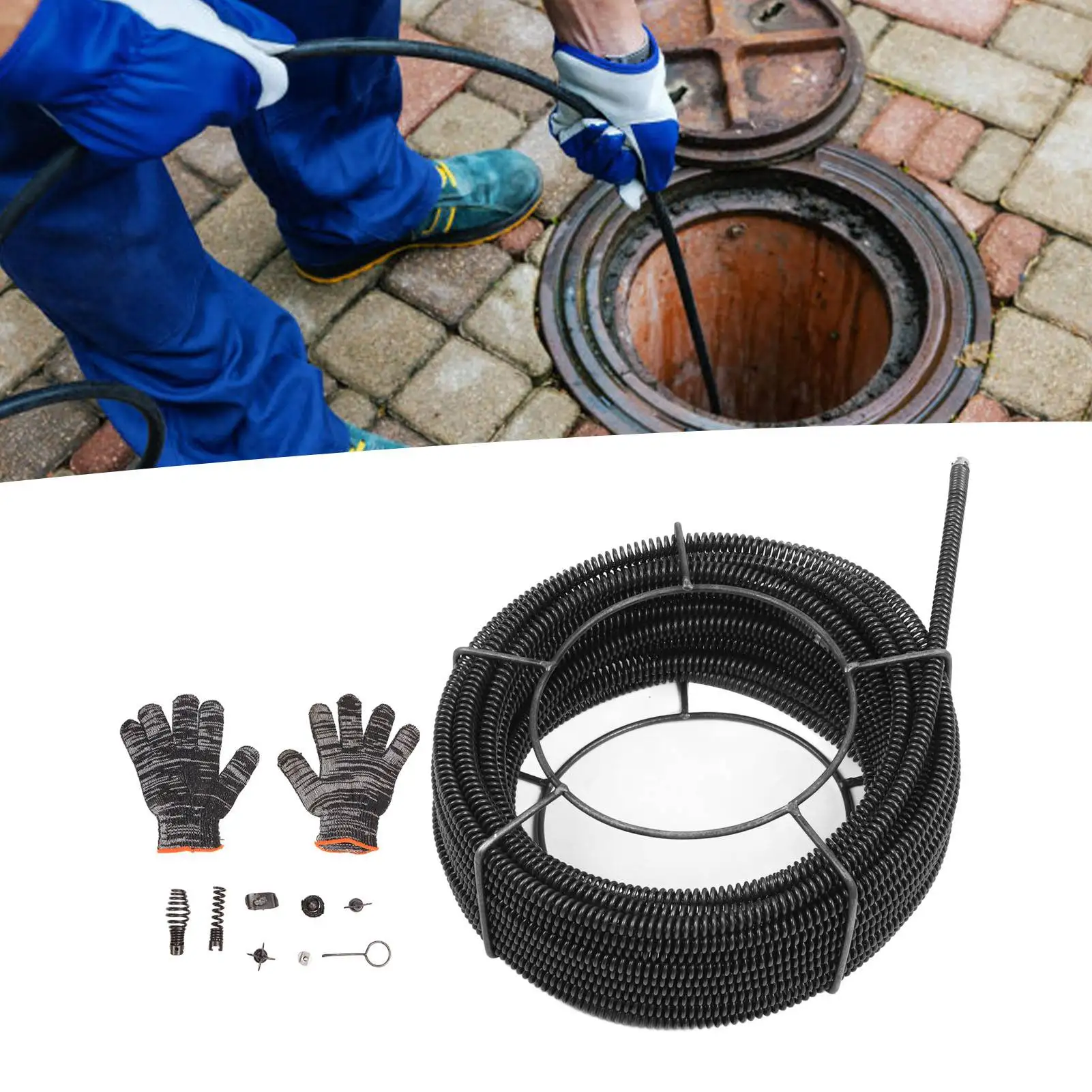 Sewer Cleaning Cable Drain Auger Snake Pipe Dredging Spring Cleaner for Sink Shower Pipes 16mm 30 Meter