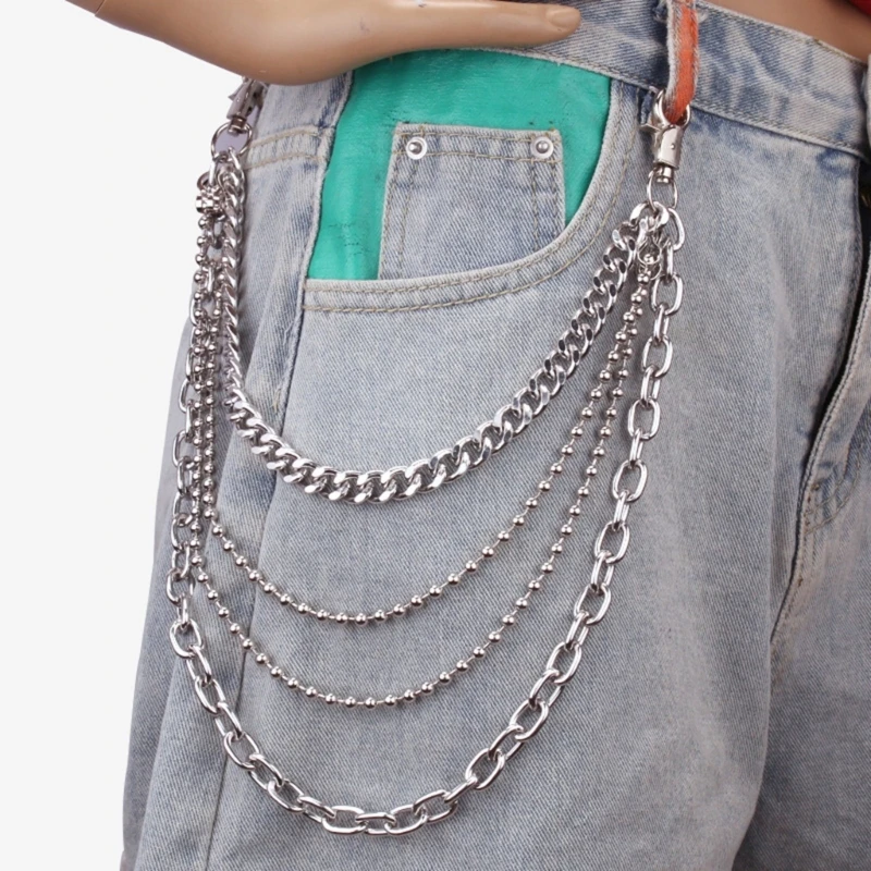 Fashion Multilayer Metal Waist Chain Stylish Punk Trousers Pants Chain Adjustable Length Waist Chain for Trendy Men and Women