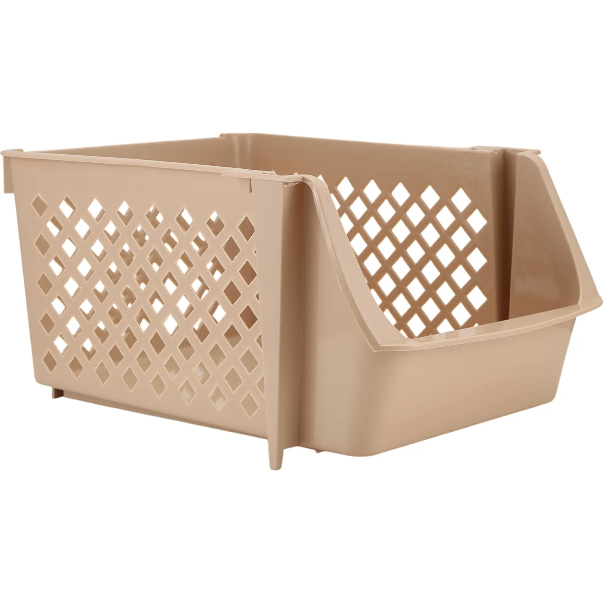 F-3C 積み重ね可能なプラスチックバスケット キッチン収納バスケット 果物と野菜のプラスチック収納バスケット プラスチック収納ラック (ベージュ)