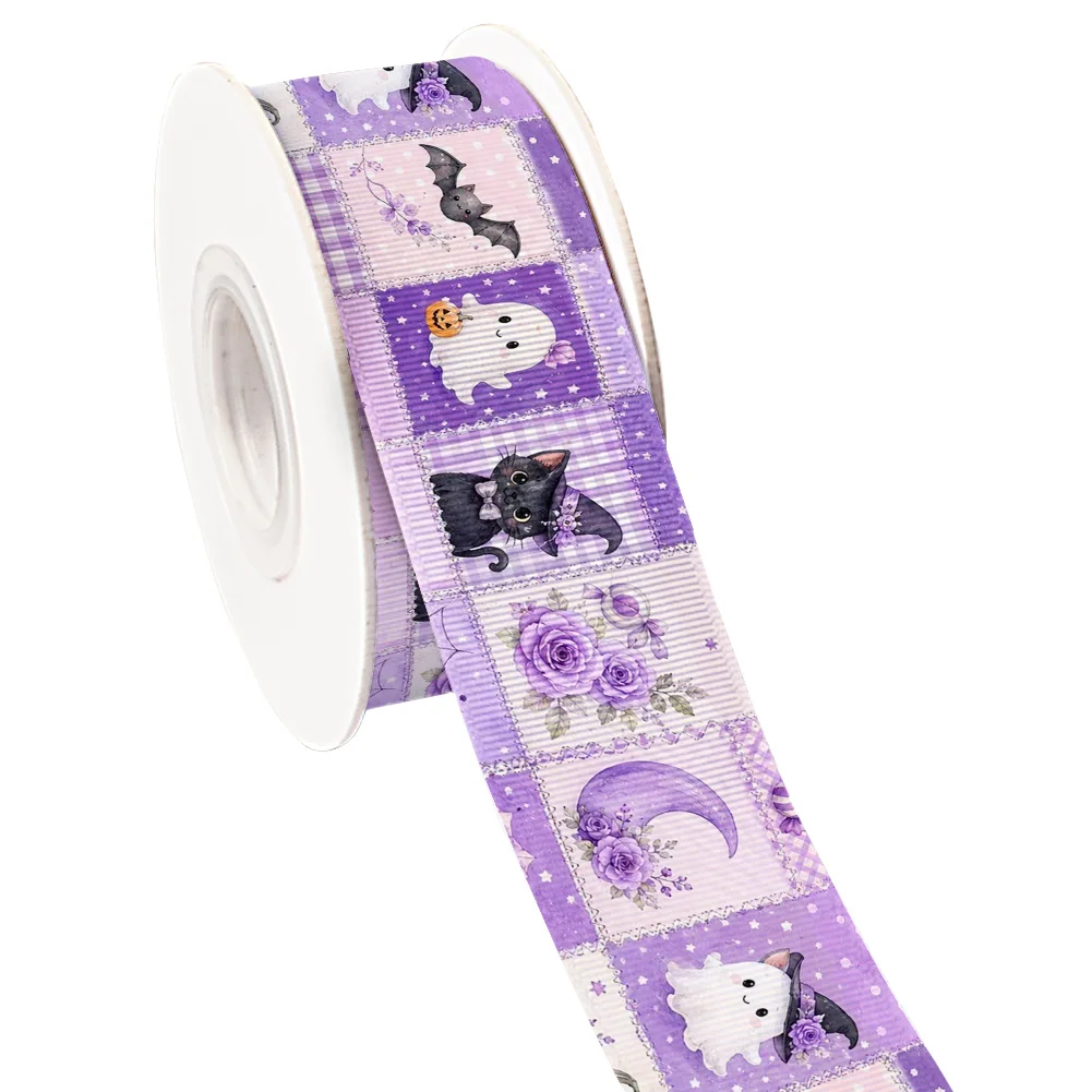 Halloween Element 5yards Cartoon Printed Grosgrain Ribbon for Cheer Bows DIY Girl Headwear Hair Bows Satin Ribbon