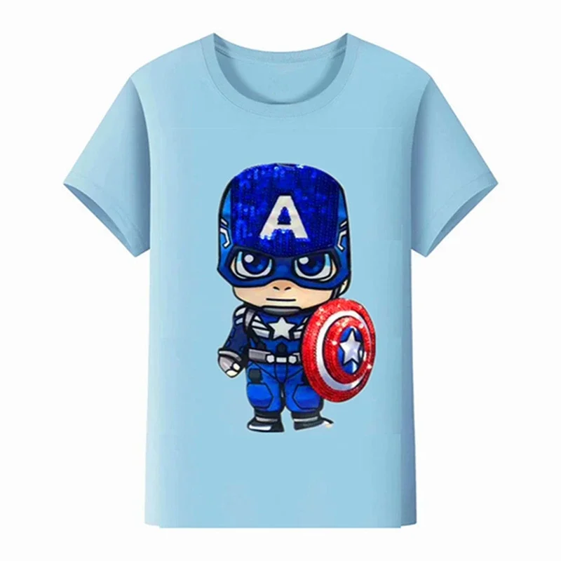 Vêtements Captain America pour enfants, vêtements de dessin animé Disney pour filles et garçons, t-shirt d'été léger à manches courtes