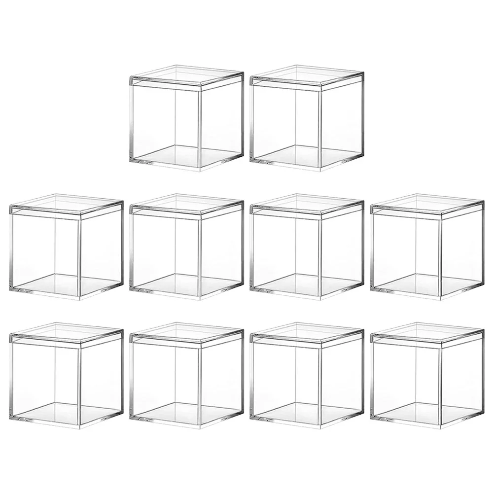 10pcs 6.5x6.5cm 10x10cm Acrylic Candy Box Goodie Bags Clear Chocolate Plastic Wedding Party Favor Packing Box Container