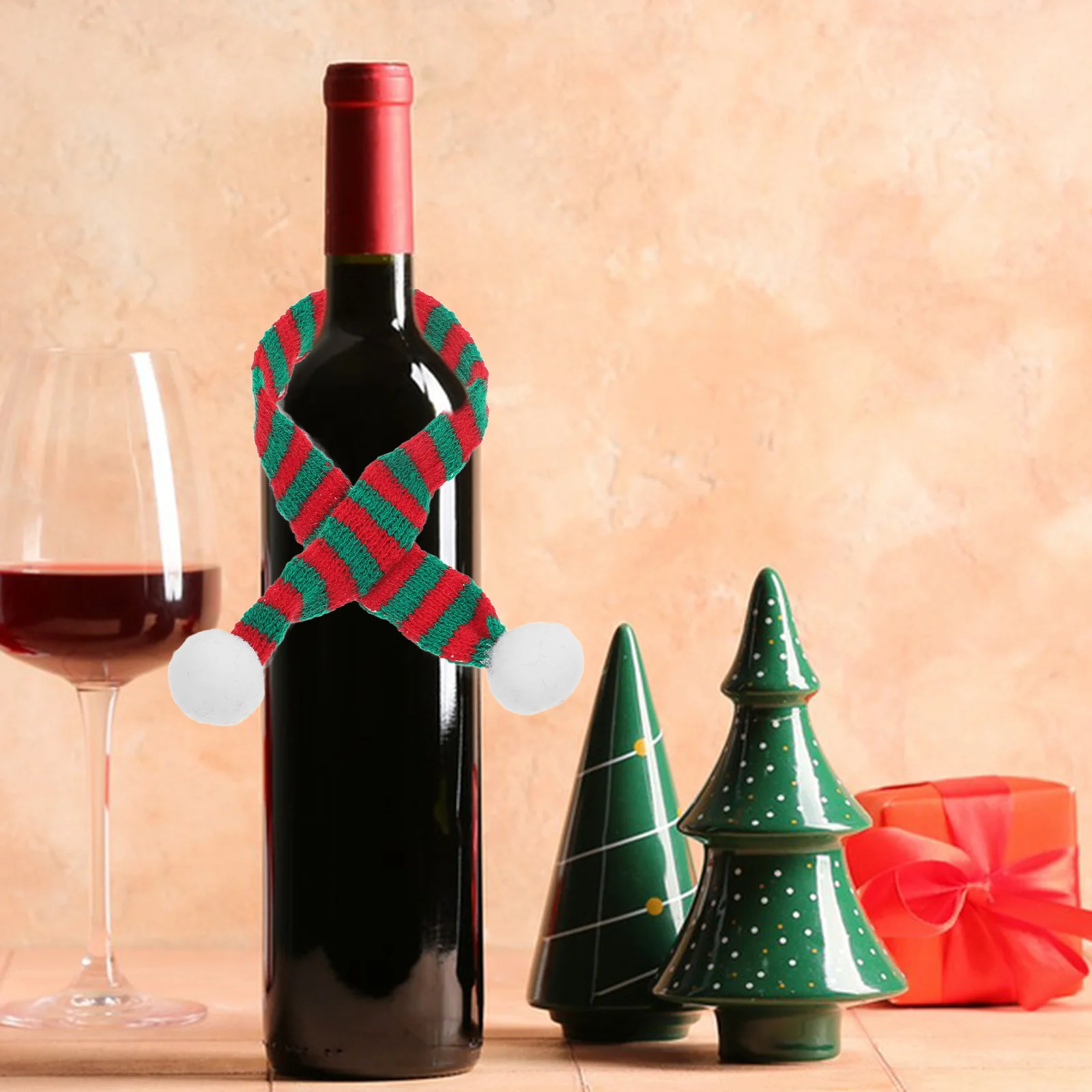 

5Pcs 2x30cm Festive Mini Scarf Knitted Christmas Decoration for Wine Bottle Small Items Holiday Party Prop Red Green
