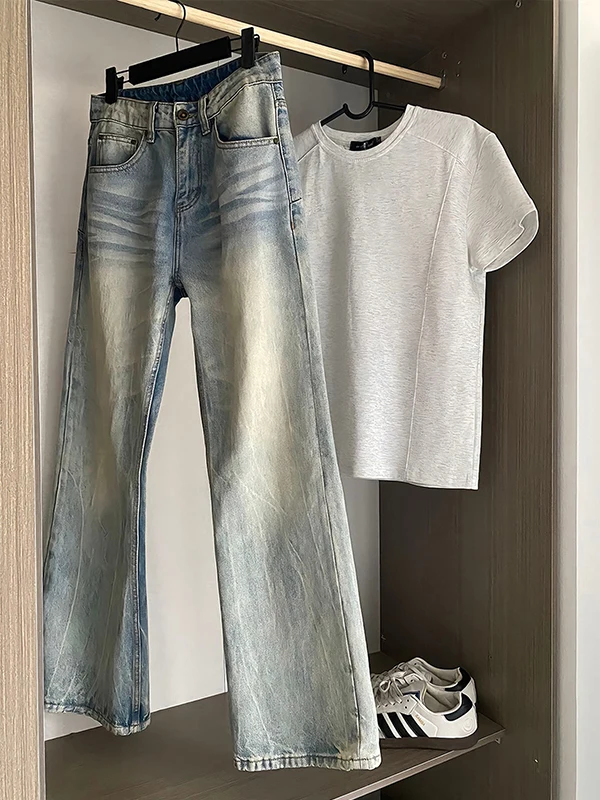 

Waed Blue Men's Jeans Spring American Cleanfit Flared Pants High Street Haome Slimming Long Trousers Vintage Sle
