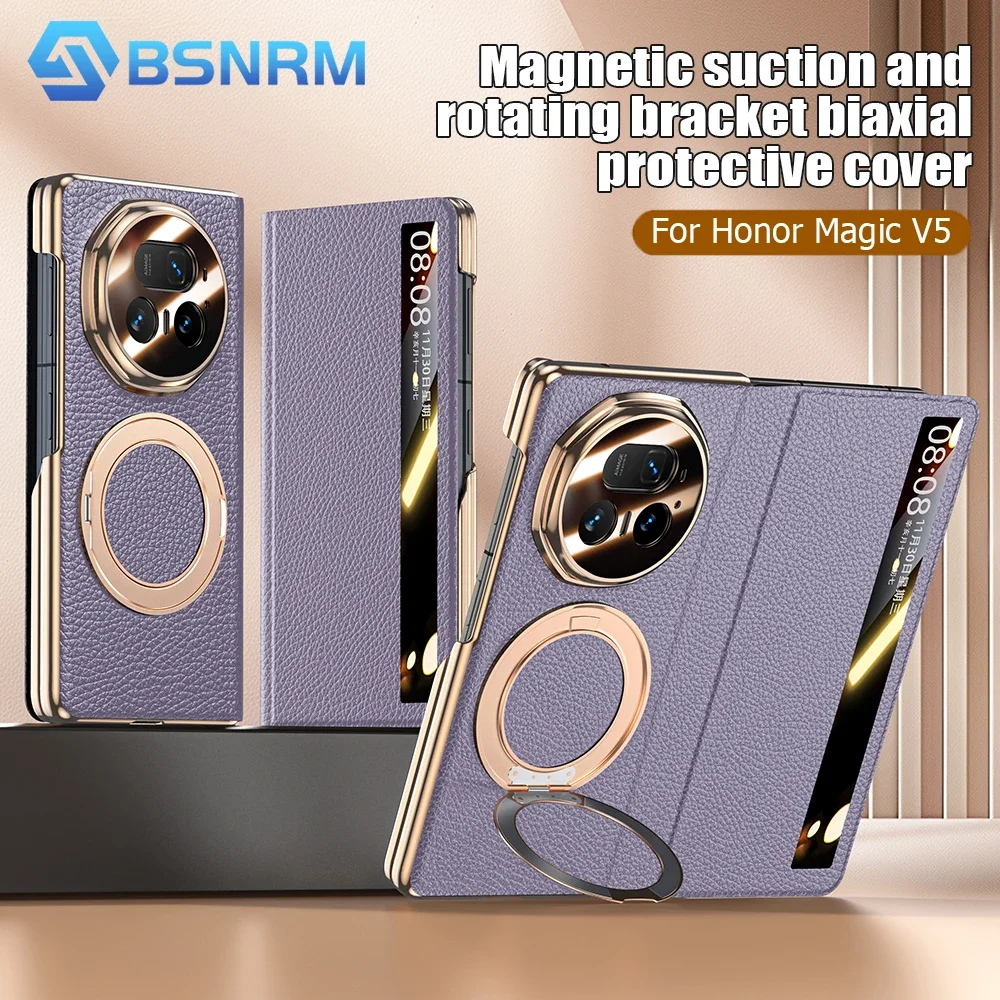 

Чехол для телефона Honor Magic V5, со встроенной пленкой, универсальная передача на петлях и магнитное кольцо на палец с кронштейном-фиолетовый