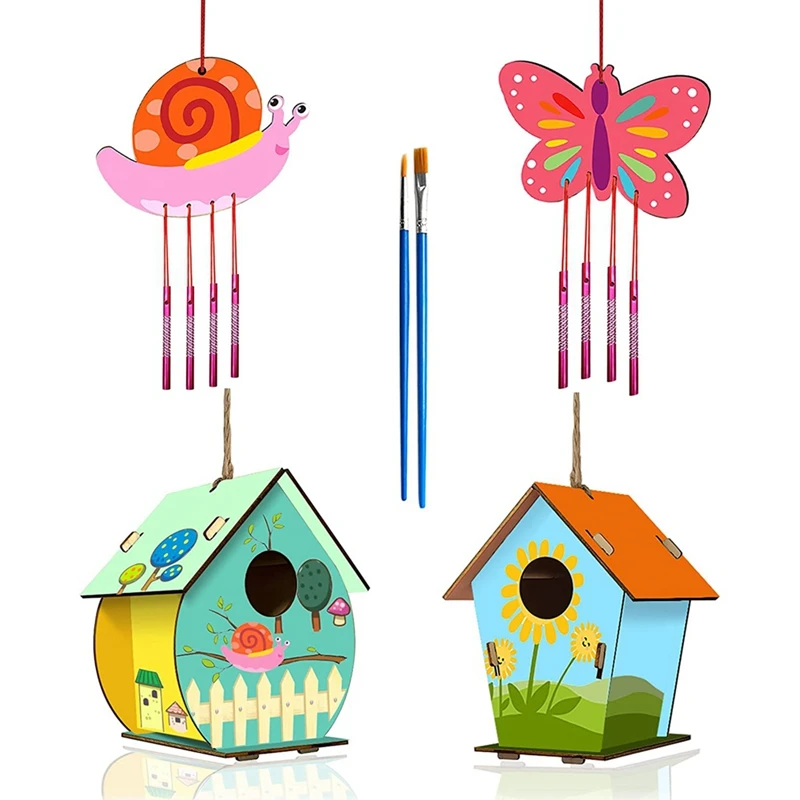 4 Pack Wind Chime Kits Wooden Arts And Crafts For Kid To Build And Paint For Children Girls