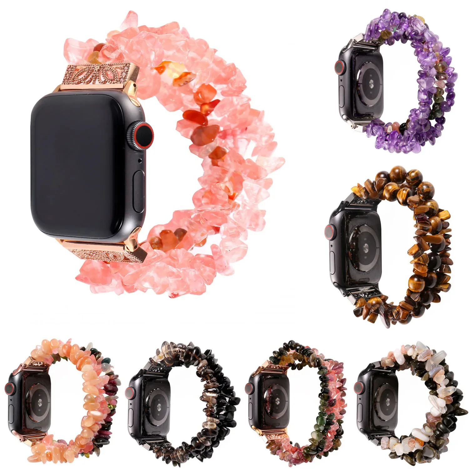 

Ремешок для часов из натурального агата для Apple Watch Браслет 40 42 44 45 46 мм Аметистовый браслет для iWatch Series 10 9 8 7 6 SE 5 4 Ремешок