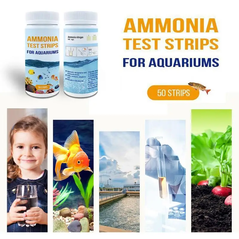 Tiras reactivas de amoniaco para acuario, Kit de prueba de agua segura para prueba de calidad del agua, 50 unidades