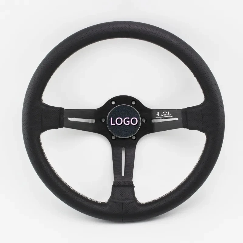 

Refitting 14 Inch 330mm White Line Side Leather Deep Concave Aluminum Alloy Frame Universal Steering Wheel