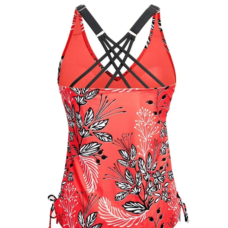 HOTNew European and American single-piece swimsuit round neck conservative vest type swimming tops bikini print