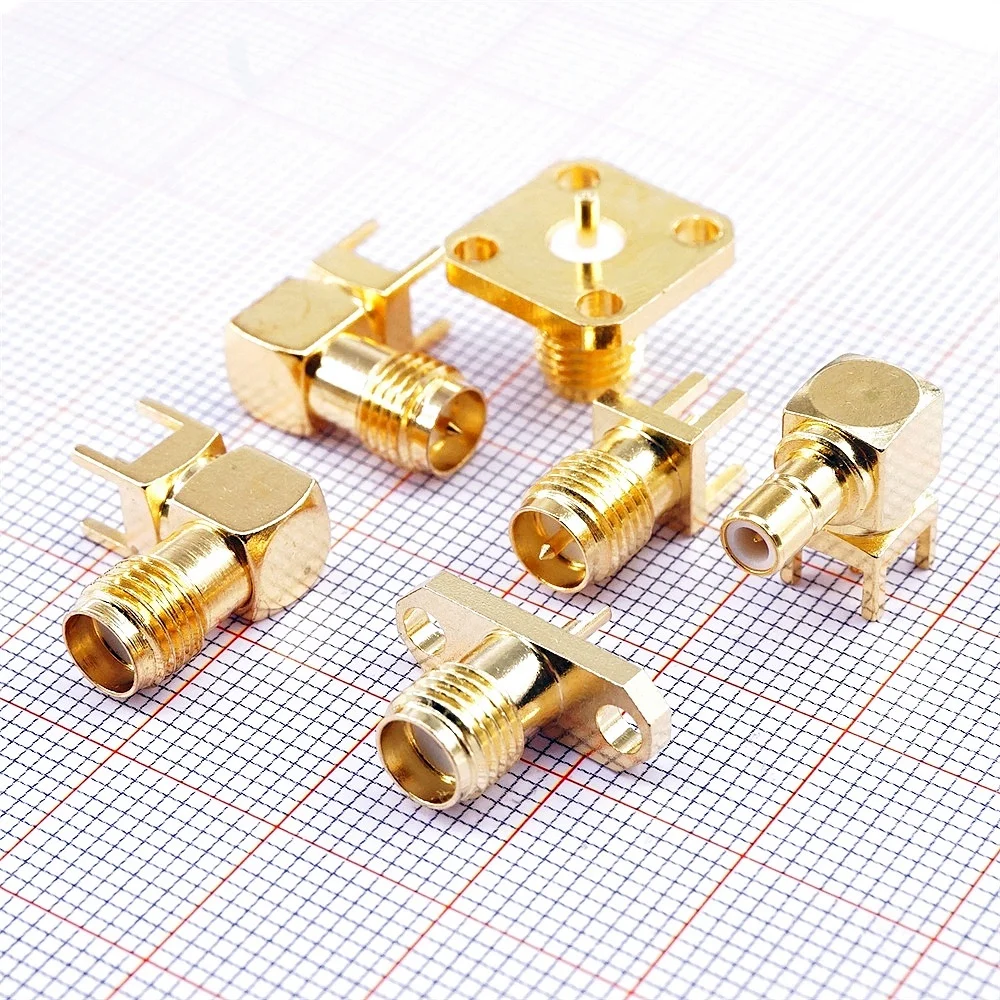 5 50 pcs Gold Plate PCB Mount SMA Jack Coaxial RF Connector Receptacle Plug Socket Flange Thread Panel Mount Through Hole 50 OHm