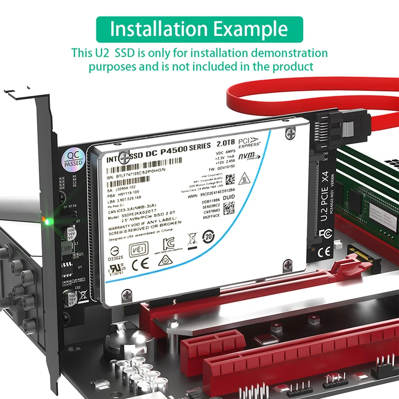 데스크탑 PC용 라이저 확장 어댑터 카드, 인텔 2.5 인치 NVMe U.2 SSD용, U2 to PCIe 3.0 X4, PCI Express 4X to U.2 SFF-8639 어댑터