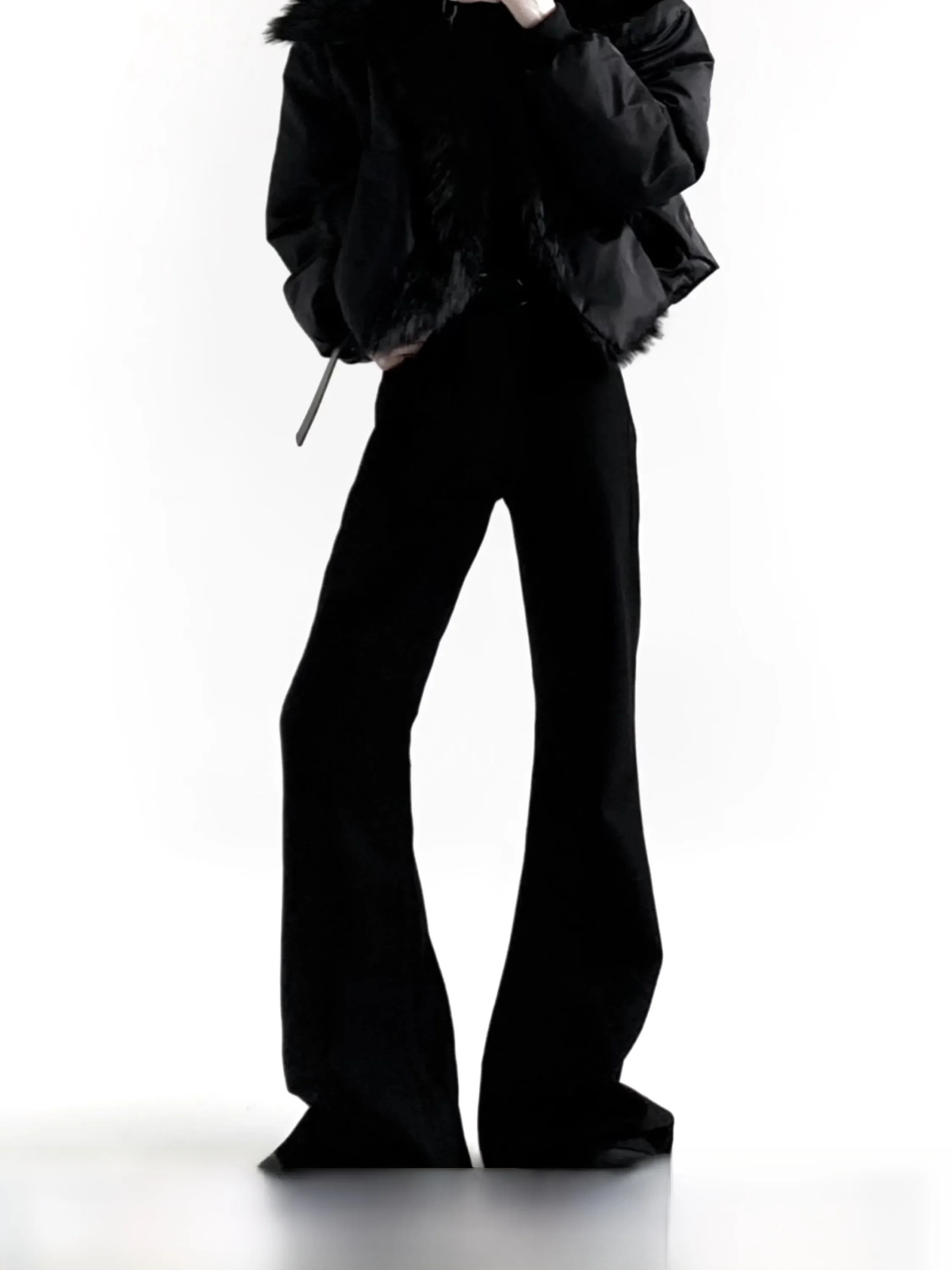 

Classic Black Cleanfit Micro Flared Jeans Men's High Waist Stretch Denim Pants Long Floor-Length Dragging Casual Wear