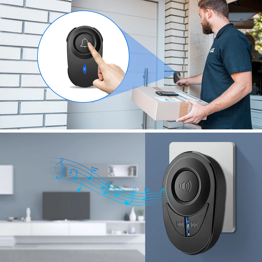 Awapow-timbre inalámbrico con WiFi para puerta de bienvenida, alarma de seguridad para casa inteligente, 110M de larga distancia, 48 canciones