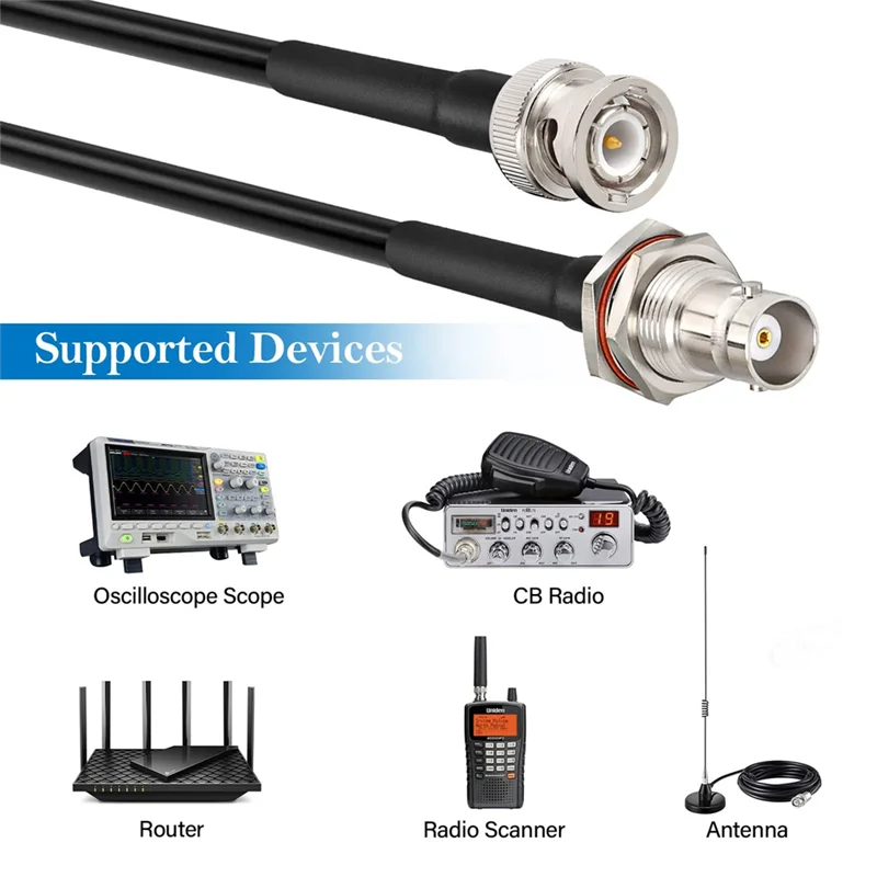 5 peças rg58 bnc plugue macho para bnc fêmea jumper cabo jack anteparo crimp conector 50cm pvc + cobre rf trança cabo de ligação coaxial