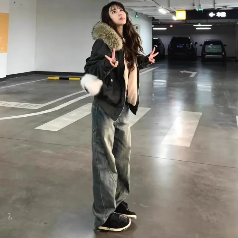 Veste d'hiver en coton pour femme, mode coréenne, avec velours épais et manteau court, vêtements féminins, nouvelle collection 2025