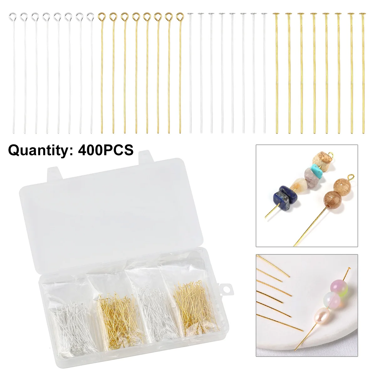 50mm 400pcs Golden Silvery Color Kit Boxed T Pins 9-pins Jewelry Making Materials For Handmade Earrings Bracelet DIY Accessories