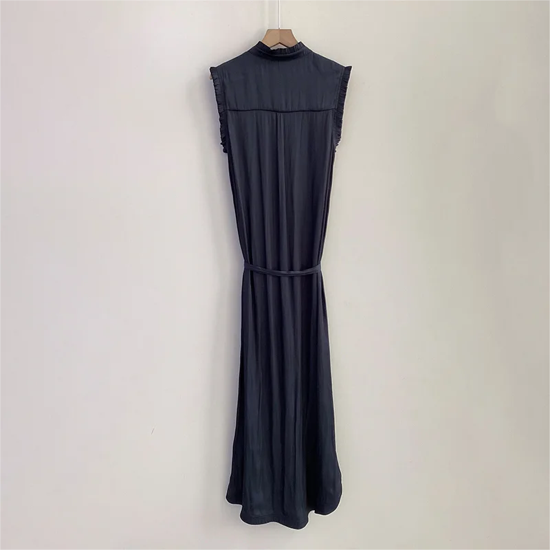 Zadig Elegant Dresses Women Summer Sleeveless Crew Neck Long Dresses Female Spring Navy Blue Casual Robes Ladies Robe Dress