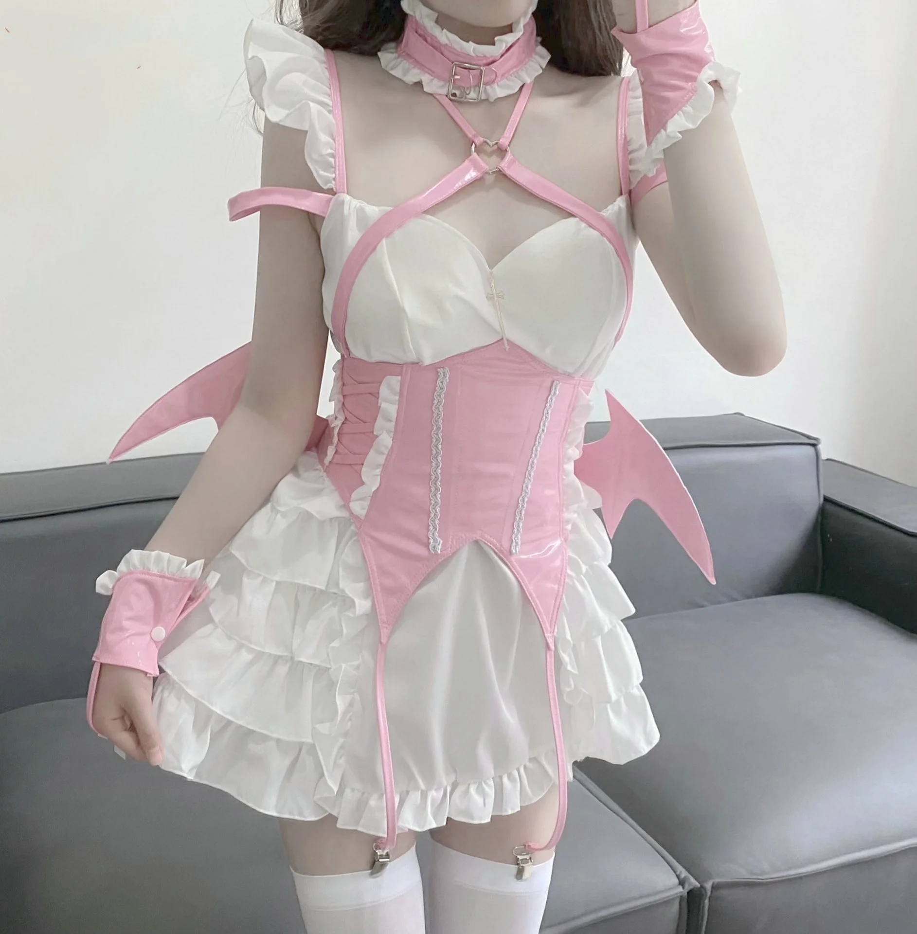 

Sweetheart Anime Girl Maid Costume Demon Angel Solid Color Lolita Dress Batwing Dark Fairy Unifrom Halloween Cosplay Clothing