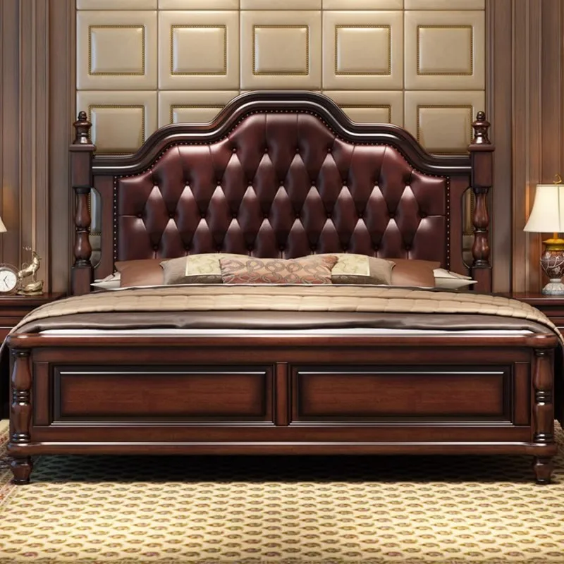 

The product can be customized.American solid wood country bed 1.8m 1.5 modern simple master bedroom double bed high box