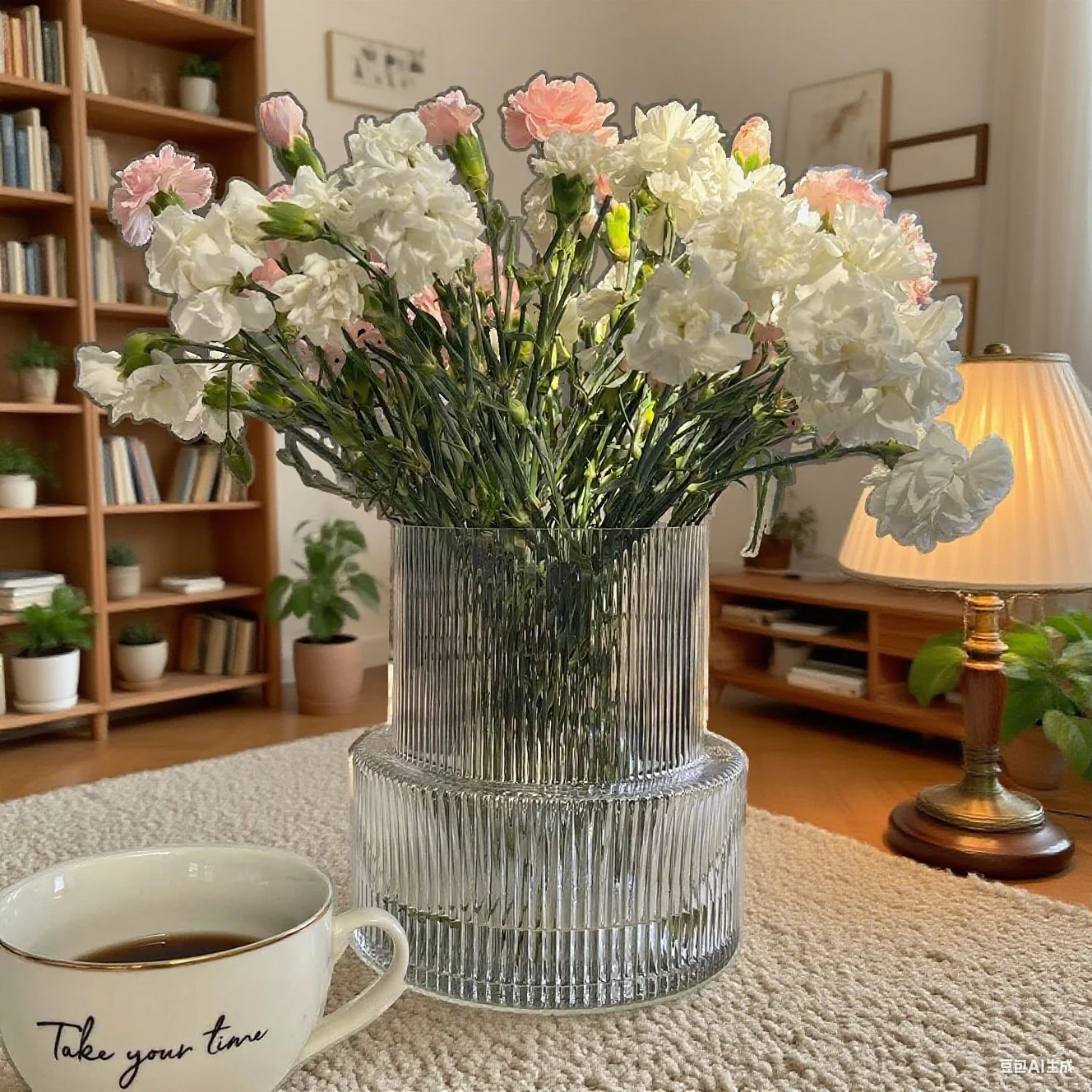 Glasvase, große gestreifte Vase, Tulpenvase, Wohnzimmer, Esszimmer, Schlafzimmer, Regal, Hochzeit, Büro, Couchtisch, Geburtstag