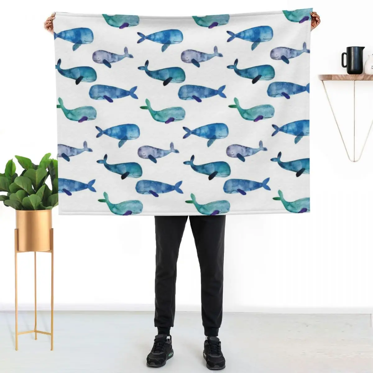 Watercolour Whales Throw Blanket sofa bed Soft Plaid Nap blankets and throws Sofa Quilt Luxury Thicken Blankets
