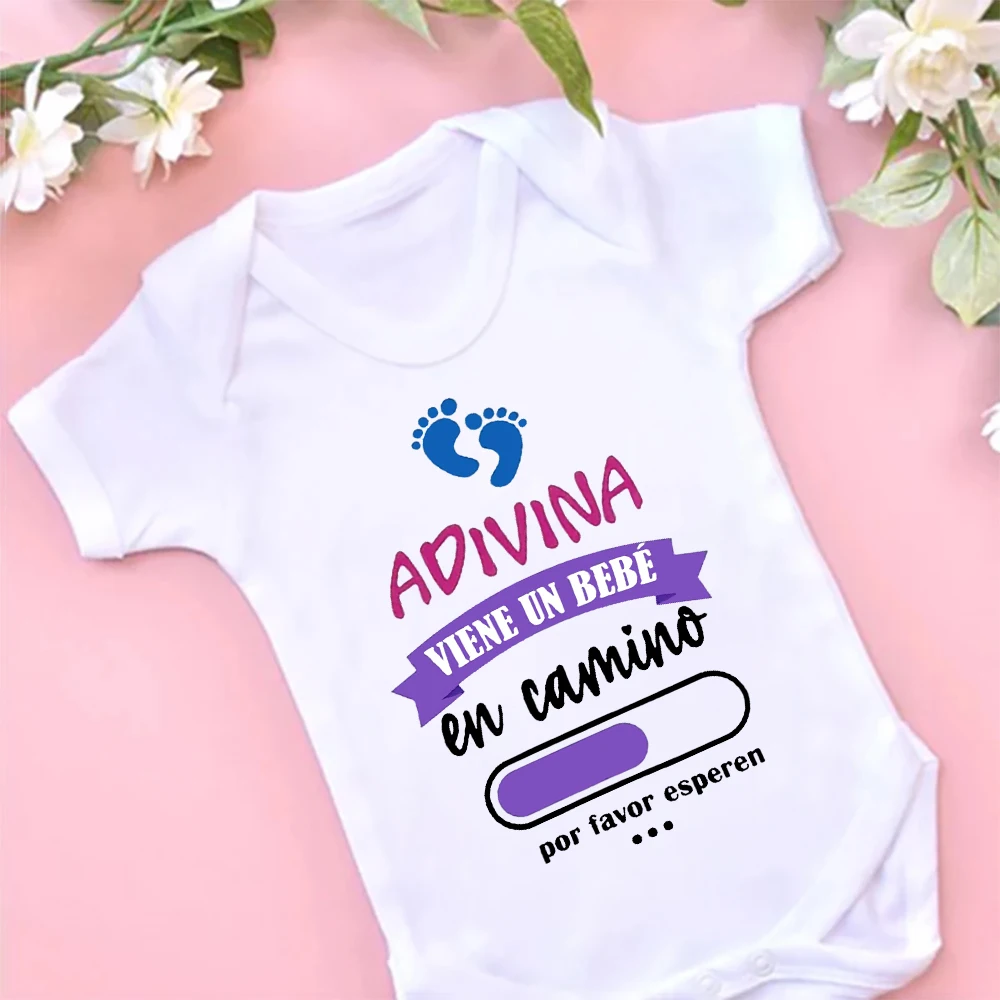 

Guess There's A Baby on The Way Please Wait Printed Baby Romper Pregnancy Announcement Jumpsuit Newborn Short Sleeve Bodysuit