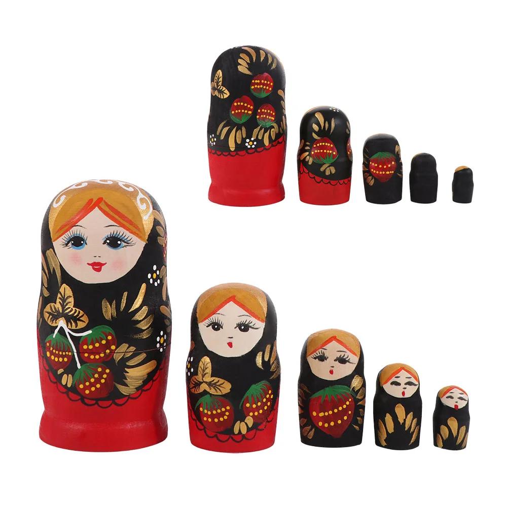 Classic 5 Layers Matryoshka Strawberry Girls Wooden Nesting Home Deocr Handmade Russian Nesting For Children