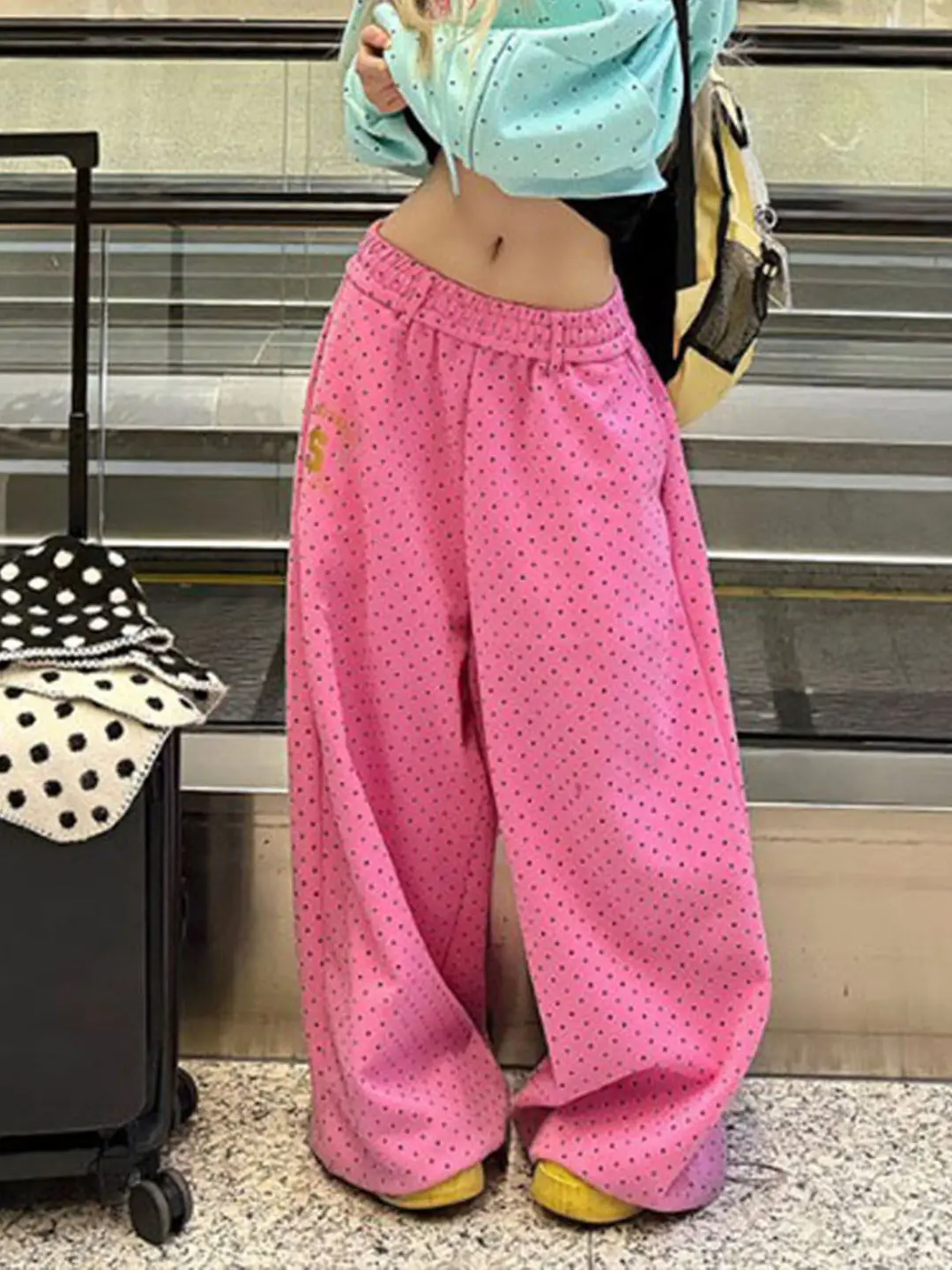 Calças de Algodão Grossas com Estampa de Poá Retro Americana, Largas e Confortáveis, Jeans Longos para Homens e Mulheres