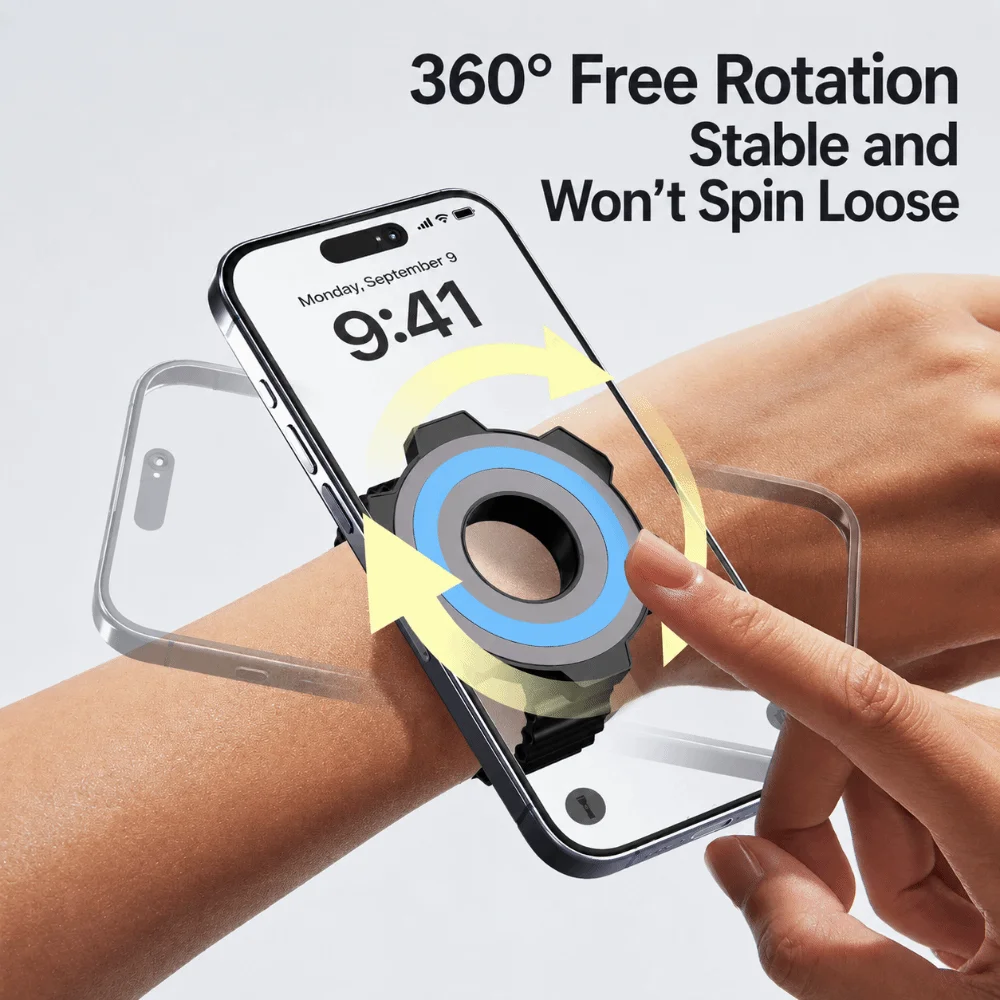 Magnetic Phone Holder 360 Rotatable Strong Suction Wrist Phone Mount Adjustable Anti-Drop Running Phone Holder Driving
