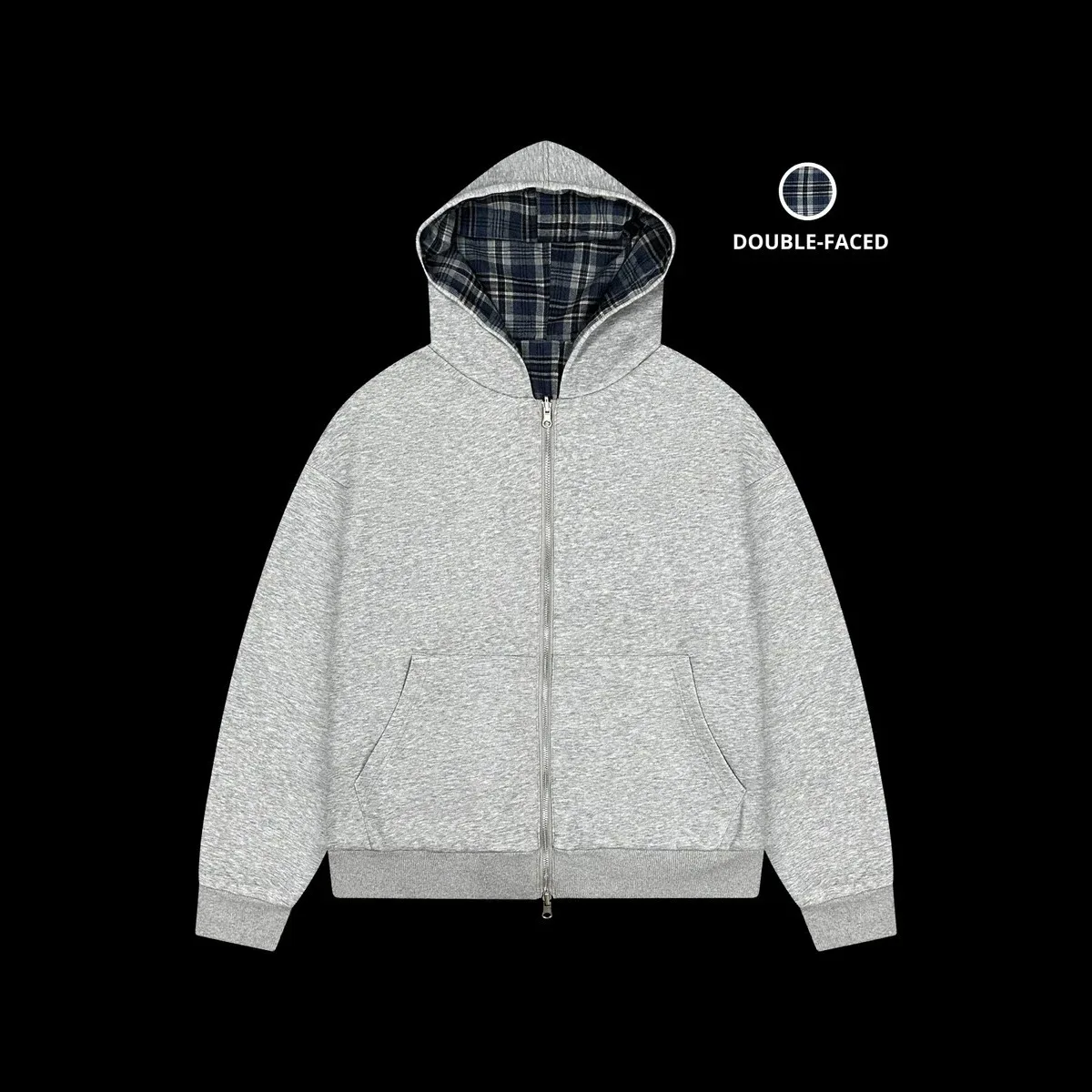 Exercise  2026 Autumn and Winter Hooded Sports Sweater Set, Double-sided Wear, Plaid Print Design Hooded Jacket