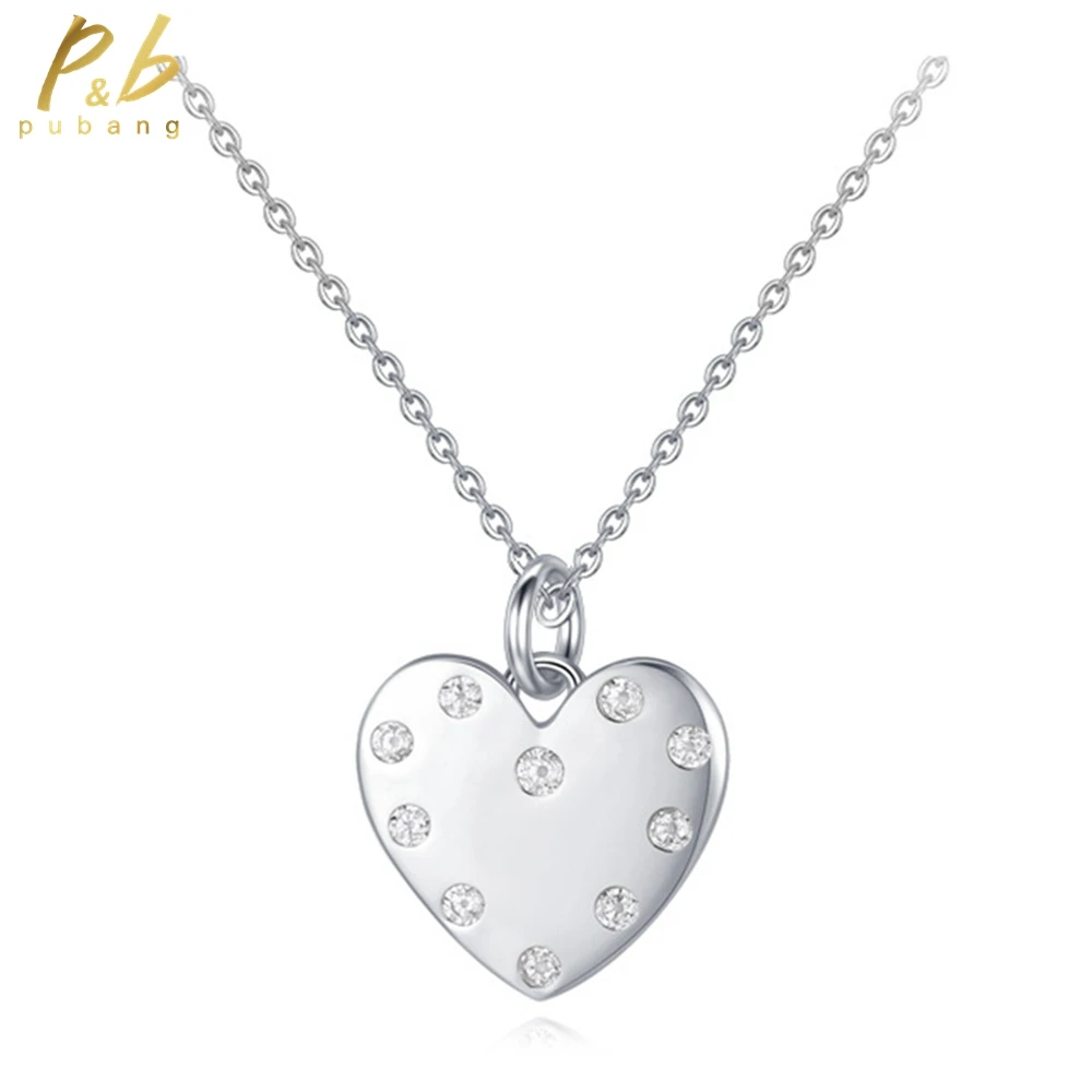 

PuBang Fine Jewelry 925 Sterling Silver Simple Heart High Carbon Diamond Spakrling Pendant Necklace for Women Gift Free Shipping