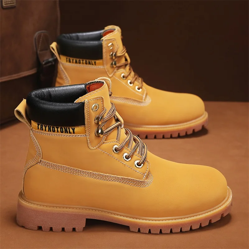 

Ботинки Мужские Высокие Сапоги Мужская Кожаная Обувь Зимняя Мода Плюшевая Теплая Обувь Уличные Кроссовки На Шнуровке Нескользящие Ботильоны Мужские